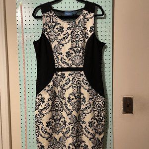 Vera Wang Cocktail Dress with Velvet Overlay and Hourglass Silhouette Pattern